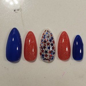 July 4th Nails Custom gel Press on Nails Handmade 10 pc set red white blue star